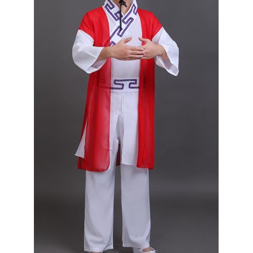 Men's chinese folk dance costumes hanfu gradient colored warrior traditional  taichi martial kungfu stage performance costumes robes